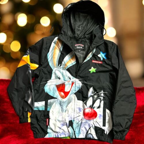 Members Only Looney Tunes Windbreaker w/ Hood Black Large  NWT ~ REAR FIND
