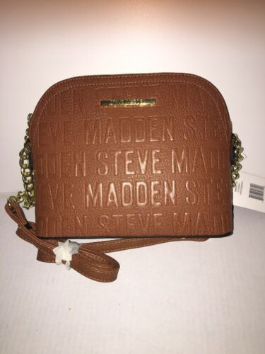 STEVE MADDEN HANDBAG BMARILYN COGNAC STAMPED LOGO GOLD HARDWARE