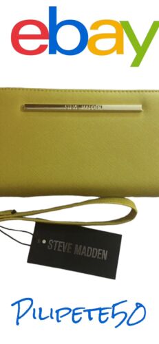 STEVE MADDEN WALLET WRISTLET YELLOW SMOOTH TEXTURED SILVER ZIPPER