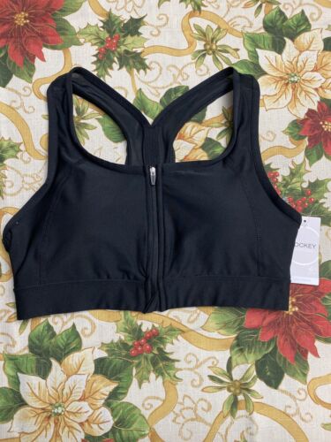 JOCKEY WOMEN'S HIGH IMPACT MESH BACK ZIP FRONT SPORTS BRA BLACK LARGE