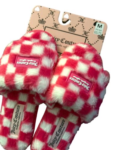 Juicy Couture JC Hero Fuchsia  & White Fuzzy Slide Slippers MEDIUM 6.5/7.5 NWT