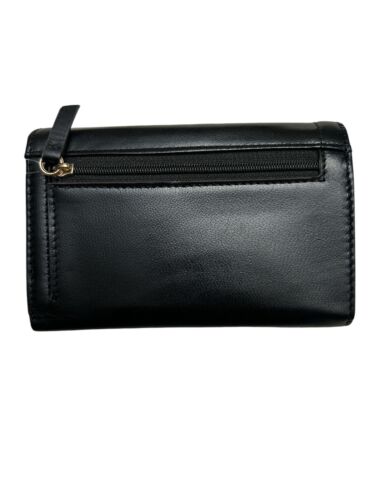 LODIS Ella Medium Flap Trifold Wallet~ Glaze Leather Genuine~ Black~UNIQUE