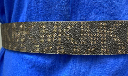 Michael Kors Belt Reversible Brown to Vanilla Large MK Logo Gold Buckle Large