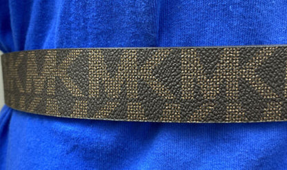 Michael Kors Belt Reversible Brown to Vanilla Large MK Logo Gold Buckle Large