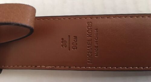MICHAEL KORS BELT LUGGAGE BROWN MK LOGO BUCKLE SILVER SIZE 36 MSRP$48