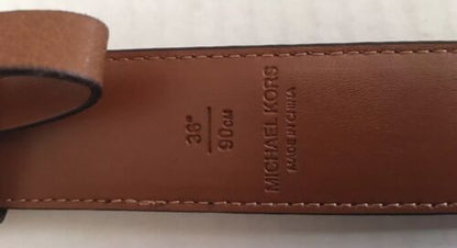 MICHAEL KORS BELT LUGGAGE BROWN MK LOGO BUCKLE SILVER SIZE 36 MSRP$48