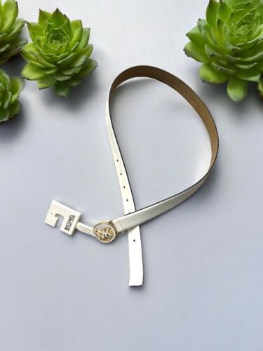 MICHAEL KORS BELT  WHITE ~ROUND MK LOGO GOLD BUCKLE~556361C~MSRP $68~ SMALL
