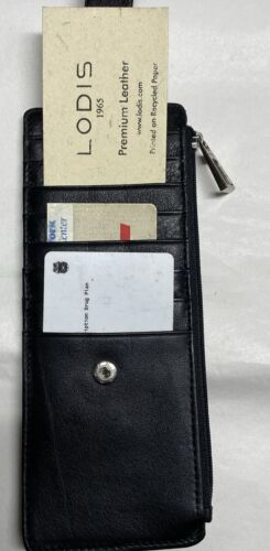 LODIS WALLET CREDIT CARD STACKER WITH ZIPPER POCKET BLACK GENUINE LEATHER
