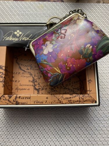 New Patricia Nash Leather Floral Coin Purse Key Chain Ring- New In Box