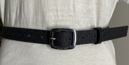 MICHAEL KORS BELT BLACK MINI MK PRINTED LOGO SILVER BUCKLE "SKINNY" "SO NICE"