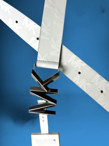 Michael Kors Belt White~Genuine Leather Stamp MK Logo~MK Silver Buckle~ALL SIZES