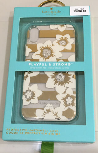 KATE SPADE PHONE CASE WHITE FLOWER GOLD ACCENTS RHINESTONE iPhone XR -NEW
