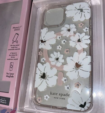 Kate Spade Phone Case iPhone 13 & 14 6.1  Floral & Rhinestones~UNIQUE BEAUTY