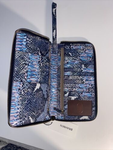 BRAHMIN Skyler Marine Seville Blue Python Embossed Leather Wristlet/Wallet NEW