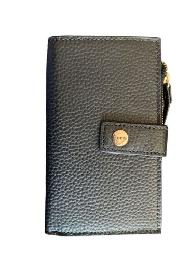 LODIS Coin Purse Bifold Card Wallet BLACK Genuine Leather-ABSOLUTELY BEAUTIFUL!