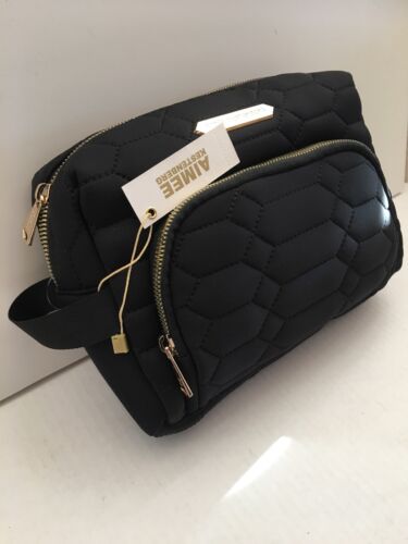 AIMEE KESTENBERG LARGE ISABELA BLACK DIAMOND PYTHON QUILTED GOLD ZIPPER