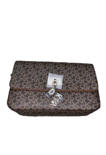 DKNY CINDY FLAP CROSSBODY BAG BROWN SIGNATURE PURSE $228 Just Beautiful!!NEW