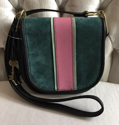 FOSSIL RUMI Alpine Green Crossbody Handbag Saddle Leather/Suede ZB7393307 $158