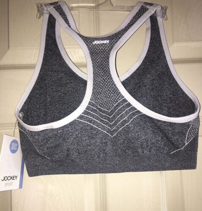 Jockey Sport Linear Melange Medium-Impact Sport Bra "Pure White" Medium New 9277