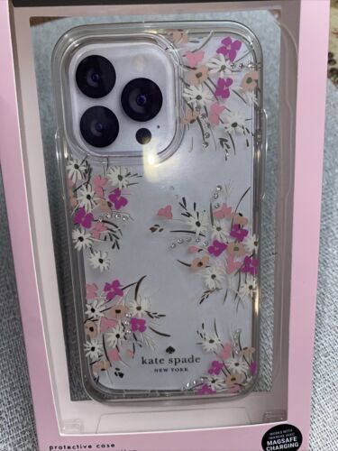 Kate Spade Phone Case 13 Pro Floral Metallic Rhinestones￼ iPhone NIB BEAUTIFUL!