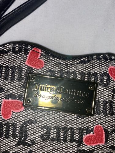 JUICY COUTURE BLACK AND GRAY HEART SHAPED COIN PURSE 5”D X 4.5” L X 1 “D