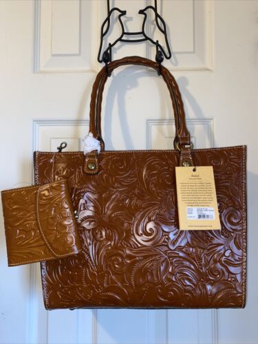 Patricia Nash Zancona Tooled Brown Leather Tote With Reiti Wallet New BEAUTIFUL