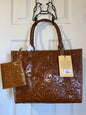 Patricia Nash Zancona Tooled Brown Leather Tote With Reiti Wallet New BEAUTIFUL