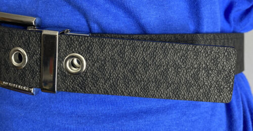 MICHAEL KORS BELT BLACK/BROWN REVERSIBLE MINI MK LOGO WITH SILVER BUCKLE