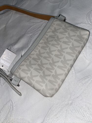 MICHAEL KORS Fanny Pack White Light Gray Edge And Logo Med  Genuine Leather!