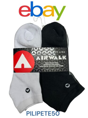 Airwalk Crew Socks 6 Pair Men 10-13 Arch Support~Mesh Vented~Black/White/Gray