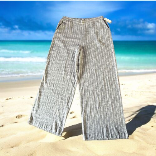 Cable & Gauge Studio Ladies Striped Linen-Blend Wide-Leg Pants Large Boho 🏖️