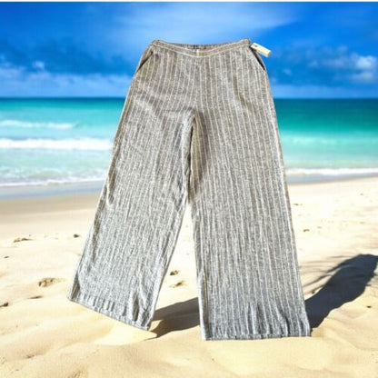 Cable & Gauge Studio Ladies Striped Linen-Blend Wide-Leg Pants Large Boho 🏖️