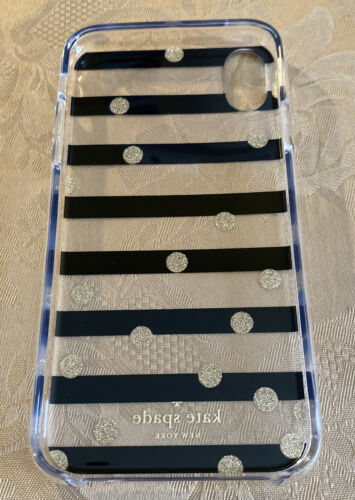 Kate Spade Phone Case Black Stripes+Glitter Dots iPhone XR NIB