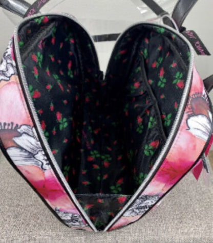 Betsey Johnson 3 Pieces Cosmetic Case Zip Around Blush Background Floral Bag NWT