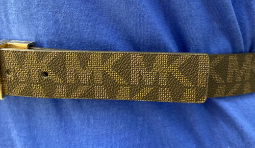 Michael Kors Belt Reversible Brown to Vanilla Large MK Logo Gold Buckle Large