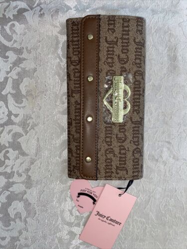 JUICY COUTURE GLAM ELONGATED FLAP WALLET~CLUTCH CHESTNUT CHINO LOGO~JUST FOR YOU