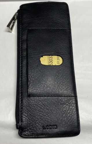 LODIS WALLET CREDIT CARD STACKER WITH ZIPPER POCKET BLACK GENUINE LEATHER