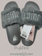 Juicy Couture Women J-Wrapped Faux Fur Slip-On Slide Slipper Shoes Gray WP00649W