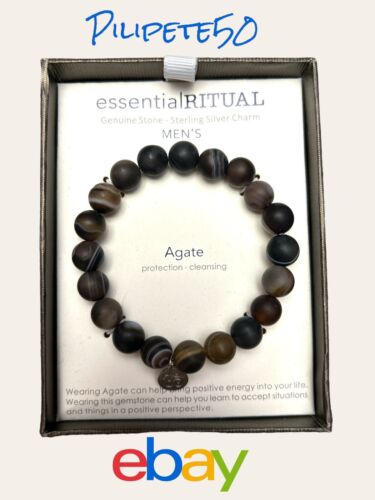 essentialRITUAL AGATE Genuine Stone Bracelet~Protection, Cleansing~Silver Charm