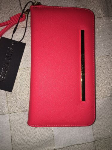 STEVE MADDEN WALLET WRISTLET CORAL SMOOTH TEXTURED GOLD ZIPPER