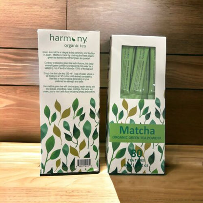 MATCHA Organic Green Tea Powder 80 Tea Tubes Per Box~ 2-Boxes Harmony Pure~TASTY