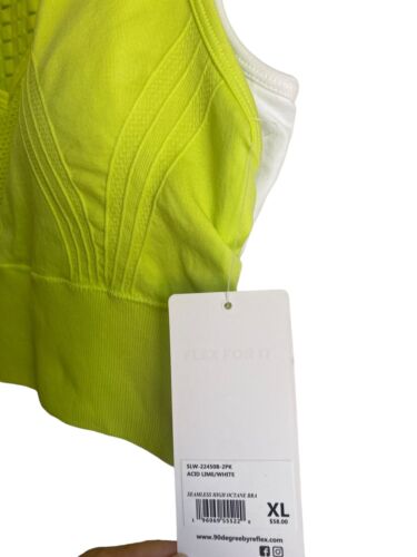 90 Degree By Reflex~Seamless High Octane Perforated~Lime & White Bra Set-Two XL