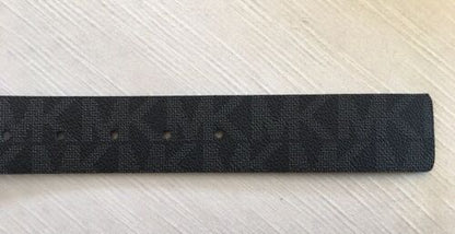 MICHAEL KORS BELT BLACK WITH LARGE PRINTED MK LOGO SILVER BUCKLE LARGE MSRP $48