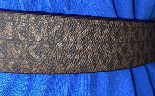 MICHAEL KORS BELT REVERSEABLE FLORAL/CHOCOLATE MK LOGO WITH GOLD MK BUCKLE