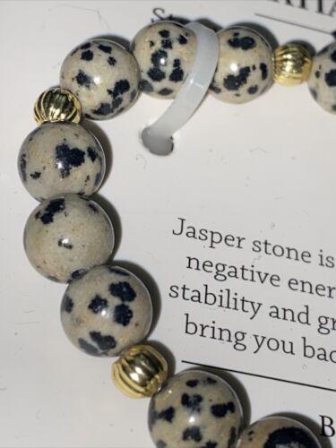 Shivam Dalmatian Jasper Gemstone~Brass 8" Bracelet~Strength, Clarity & Grounding
