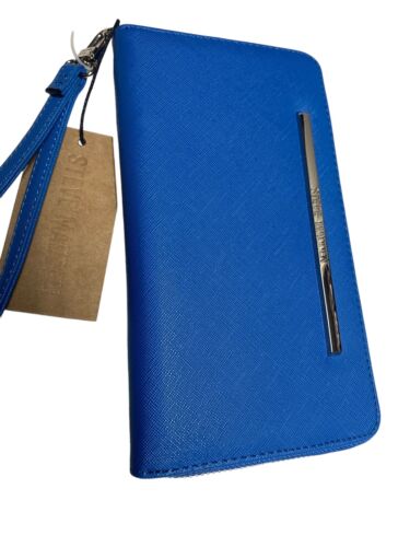 STEVE MADDEN WALLET WRISTLET BLUE SMOOTH TEXTURED SILVER ZIPPER~REAR FIND!
