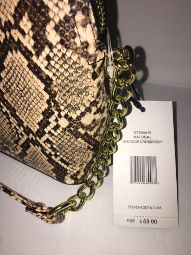 STEVE MADDEN HANDBAG BMAGGIE NATURAL BROWN /BEIGE PRINT-DOME GOLD-HARDWARE