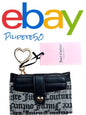 Juicy Couture Pile on Tab Elongated Card Case Bifold~Black Beige~Key Heart Ring