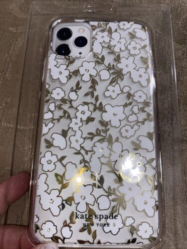 KATE SPADE PHONE CASE iPHONE 11 PRO MAX CLEAR W/TINY WHITE FLOWERS / GOLD FOIL