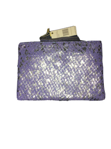 AIMEE KESTENBERG Melville Pouch Wristlet Blue Silver Snake AK Leather Retail$78